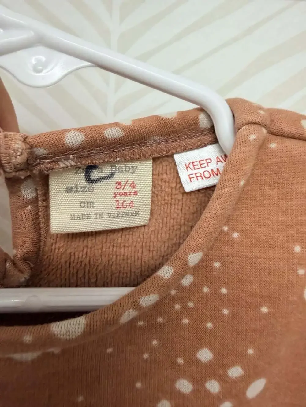Zara Baby Girl Tan Fleece Polka Dot Pinafore Dress, Size 3-4 Years